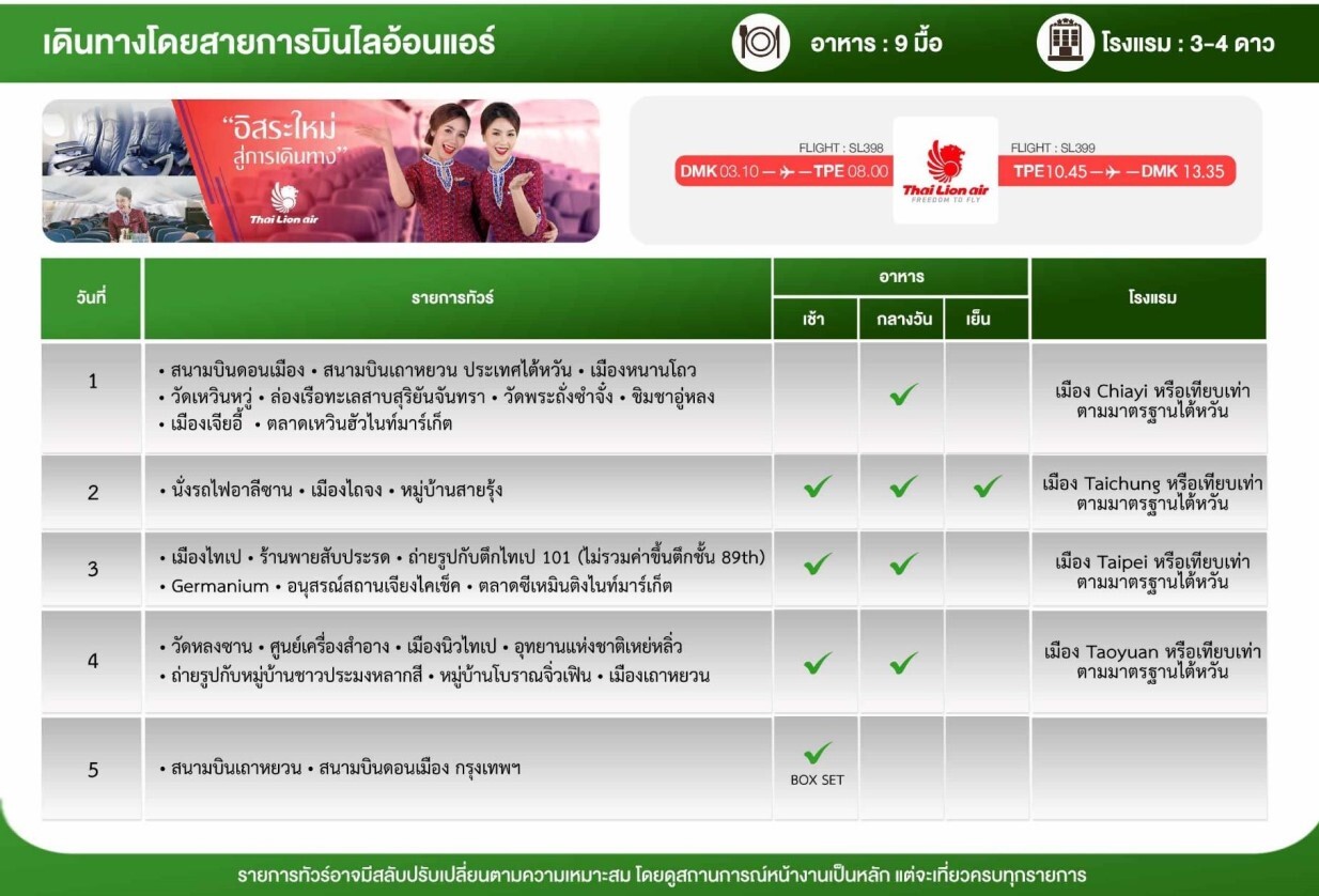 ทัวร์ไต้หวัน เที่ยว 2 อุทยาน เย๋หลิ๋ว+อาลีซาน จัดเต็มอาหารไต้หวัน บินคุ้มไทยไลออนแอร์