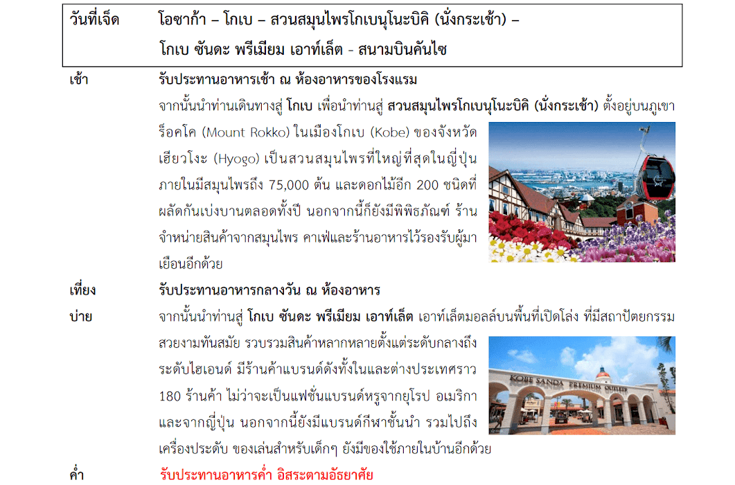 Tour itinerary detail