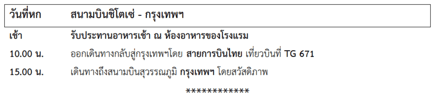 Tour itinerary detail