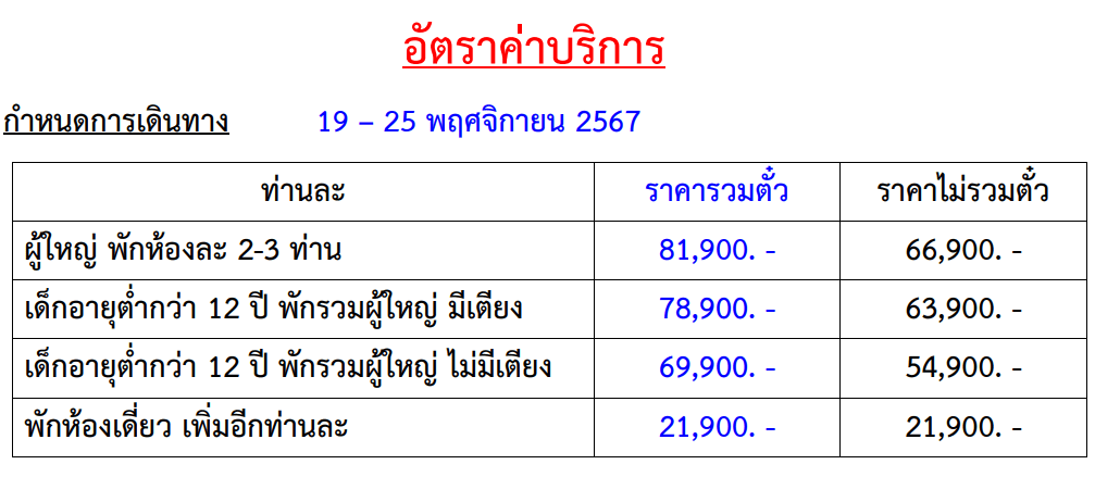 Tour price detail