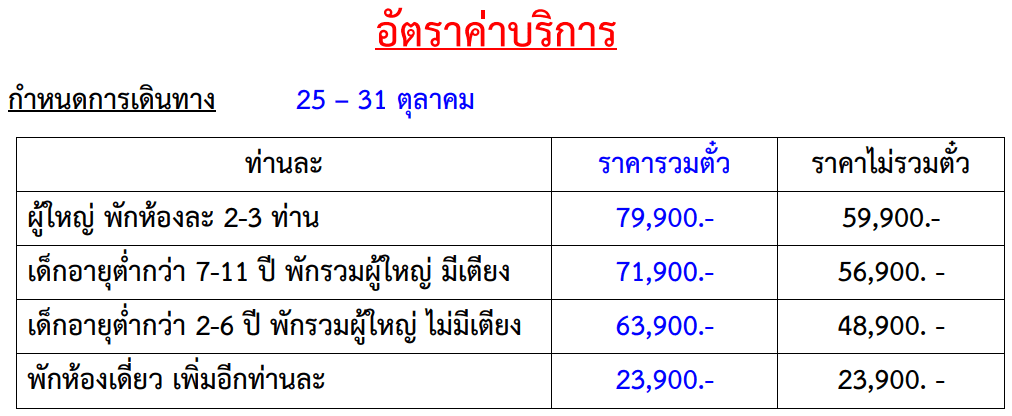 Tour price detail