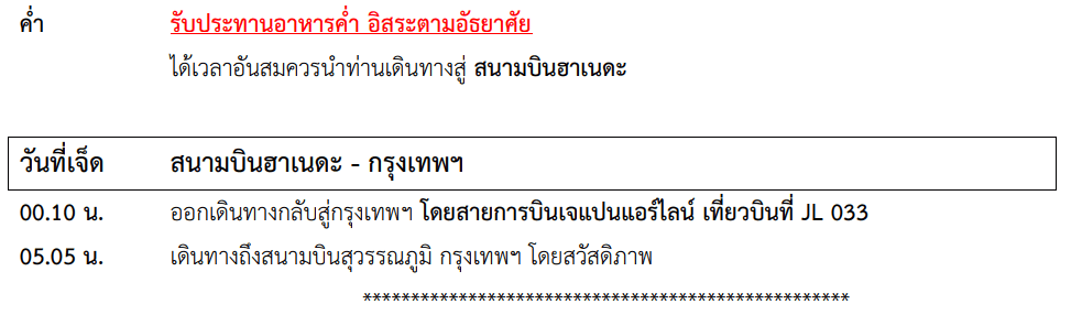 Tour itinerary detail