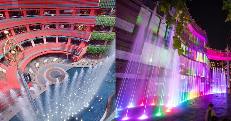 ขับรถเที่ยวฟุกุโอกะ รถเช่าญี่ปุ่น เที่ยว Canal City Hakata ชมโชว์น้ำพุสีสันสดใสทั้งกลางวันและกลางคืน แลนด์มาร์คช้อปปิ้งยอดนิยมในฟุกุโอกะ