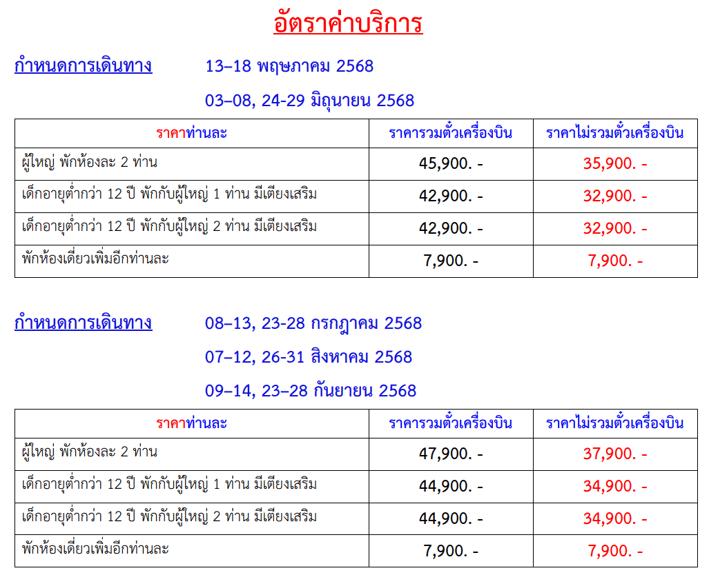 price table