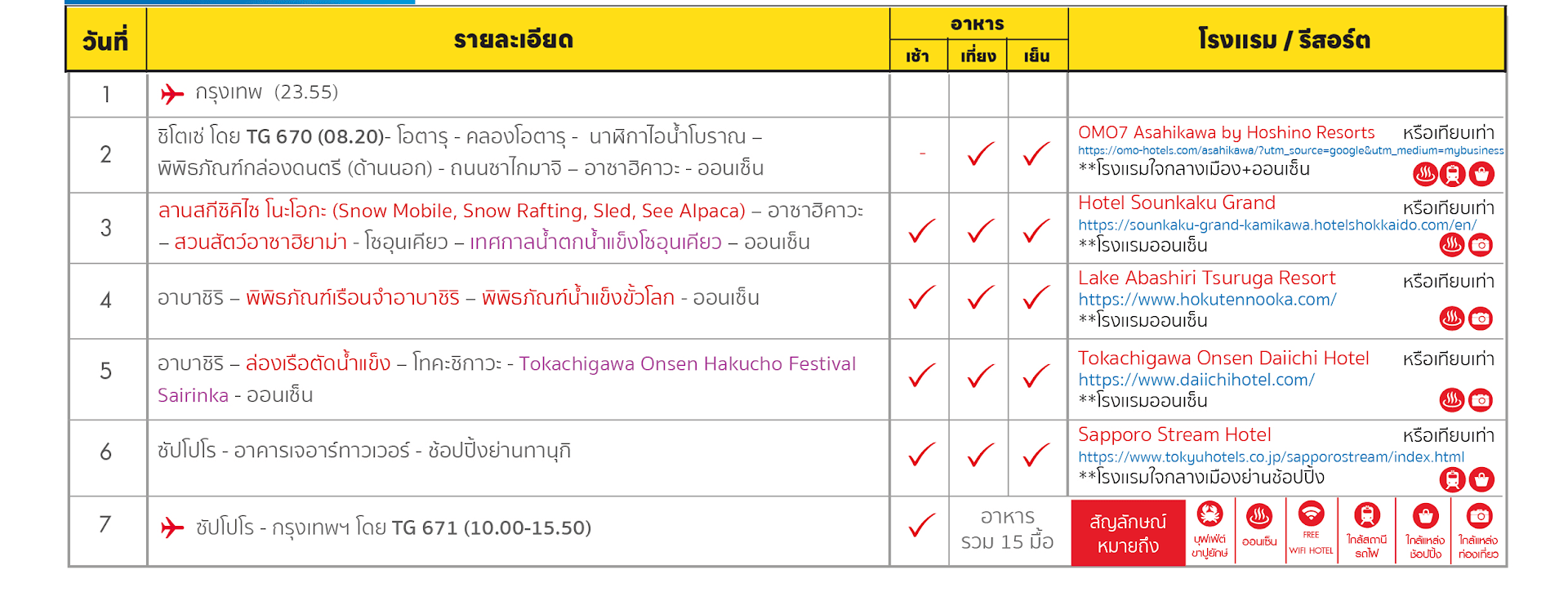 Tour header itinerary