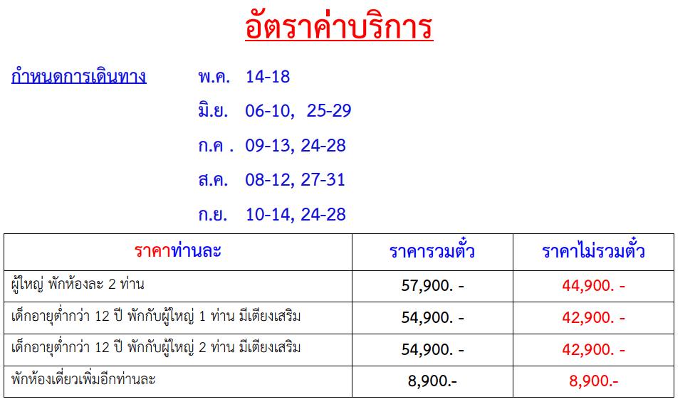 price table