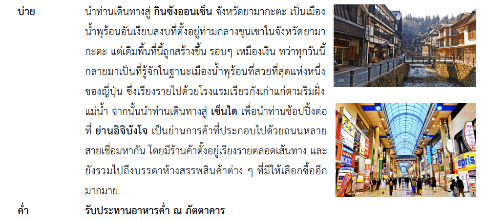 tour itinerary details