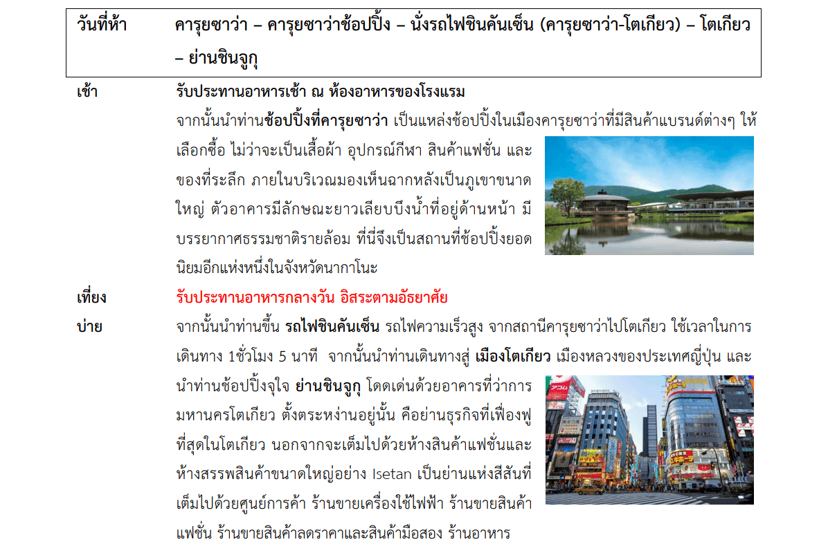Tour itinerary detail