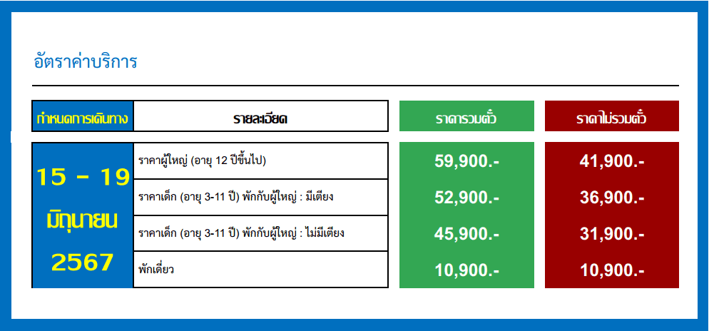 Tour price detail