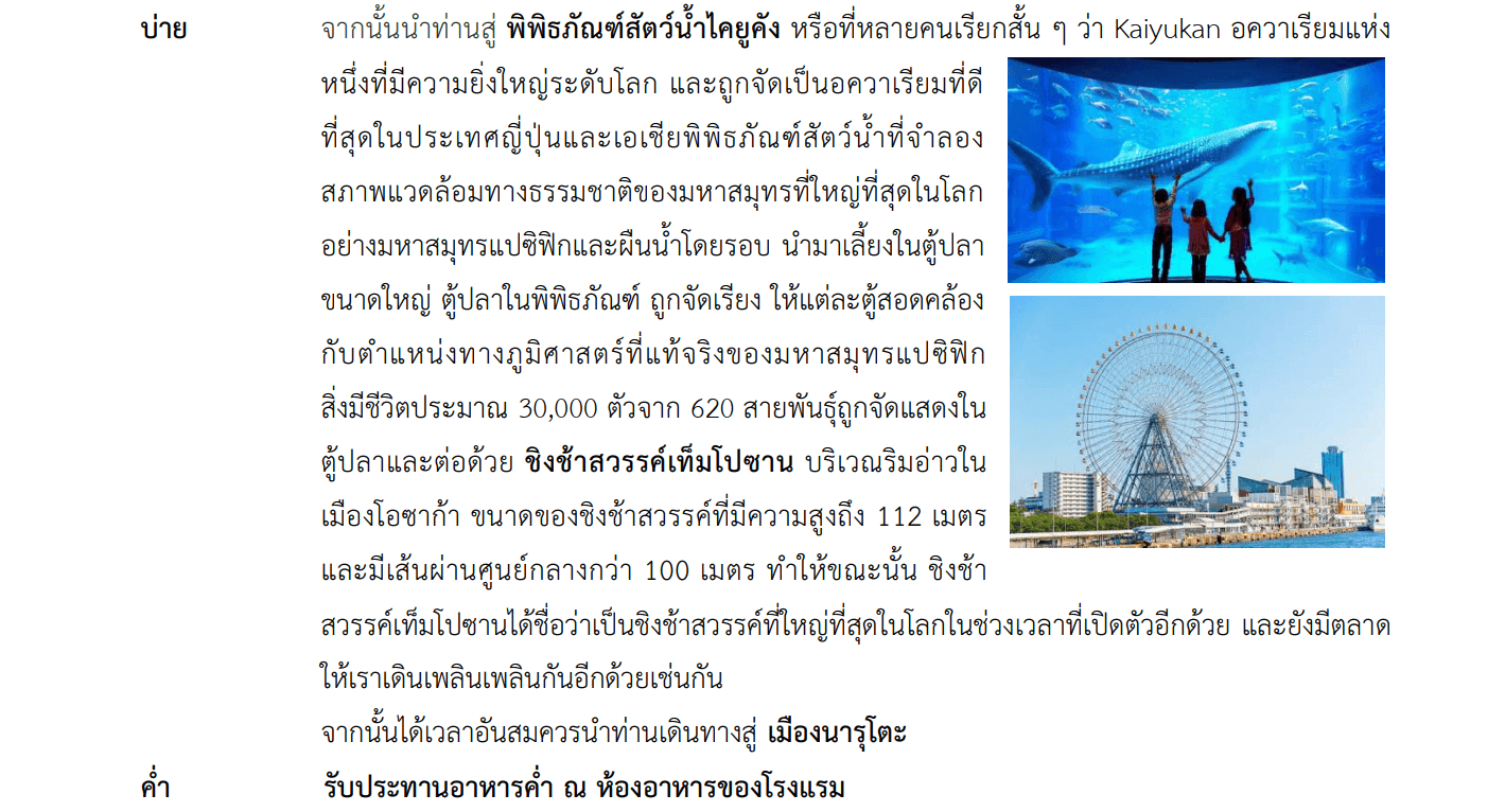 Tour itinerary detail