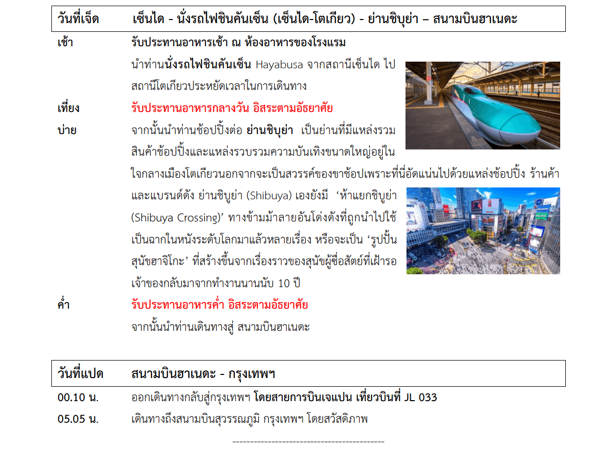 Tour itinerary detail