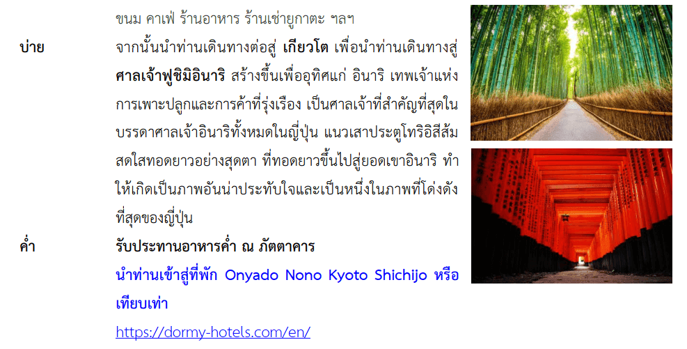 Tour itinerary detail