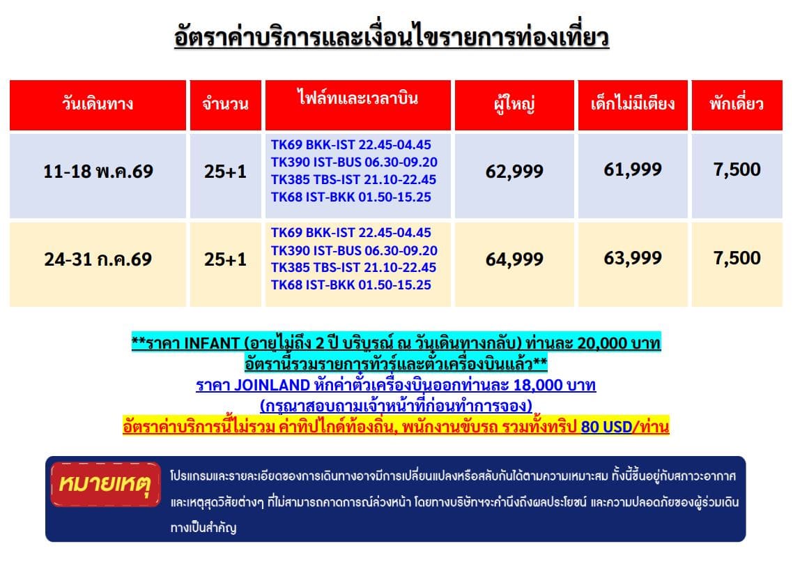 อัตราค่าบริการและเงื่อนไขการท่องเที่ยว