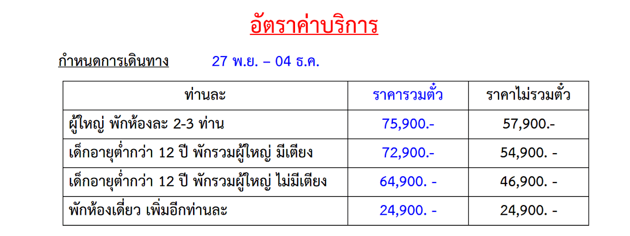 Tour price detail