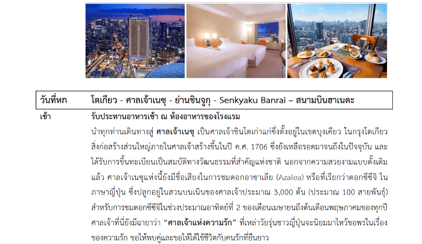 Tour itinerary detail