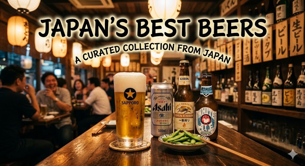"ภาพ เบียร์ญี่ปุ่น ยอดนิยม เช่น Asahi, Kirin, Sapporo จัดแสดงในร้านอิซากายะ"