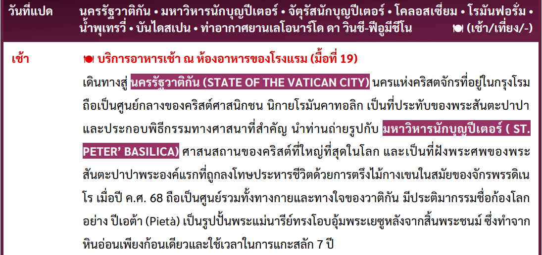 itinerary detail