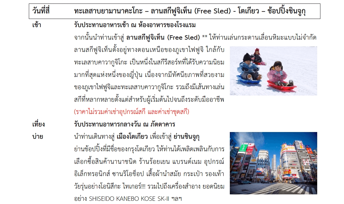 Tour itinerary detail