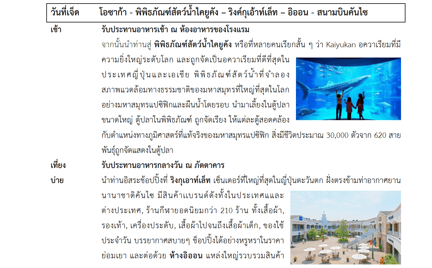 Tour itinerary detail
