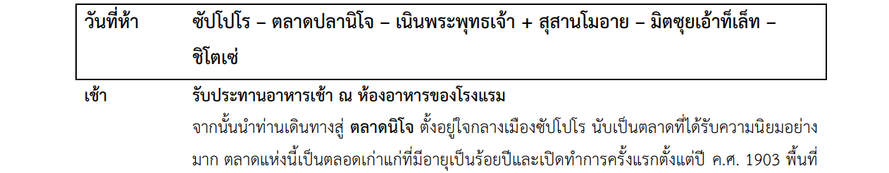Tour itinerary detail