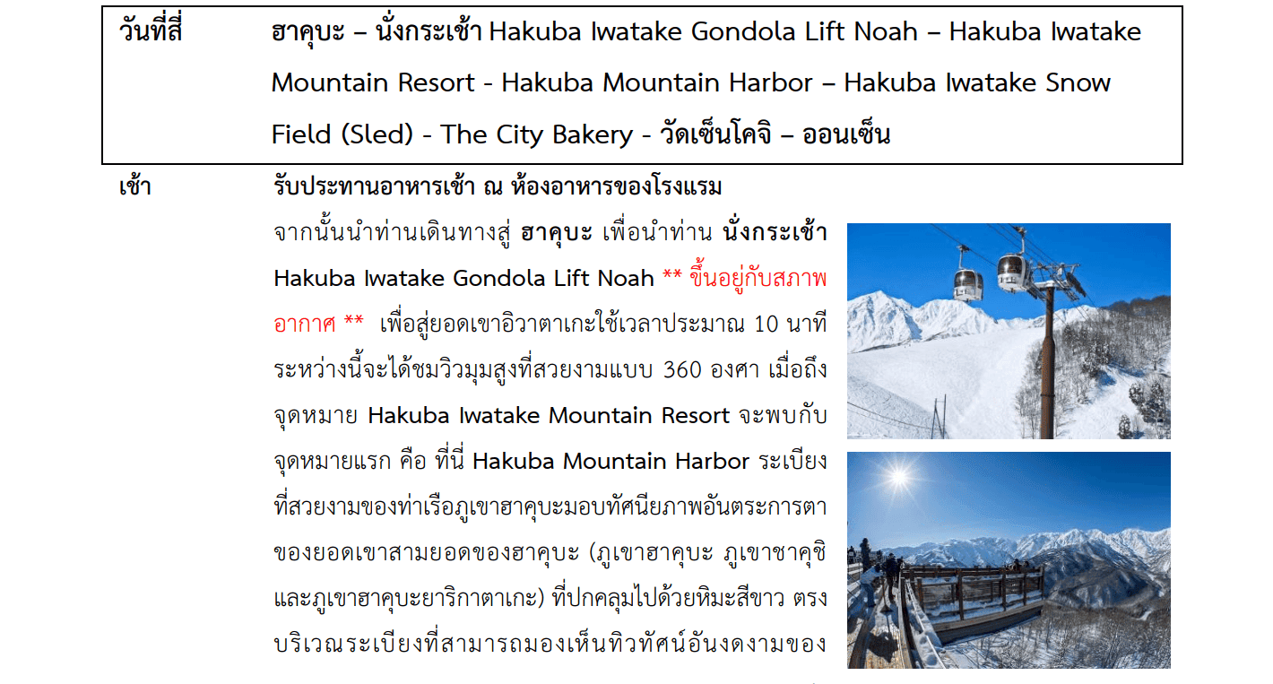 Tour itinerary detail