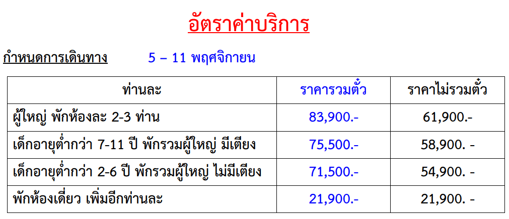 Tour price detail