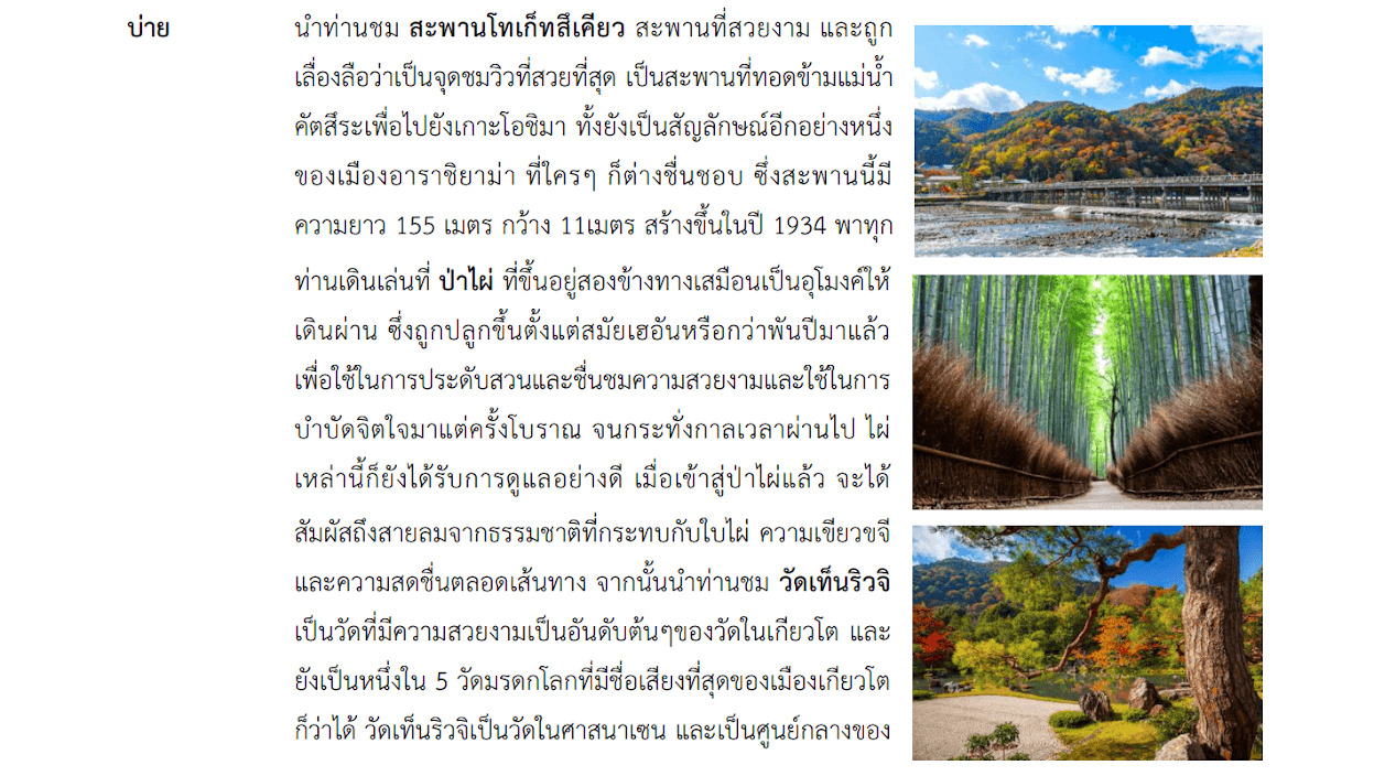 Tour itinerary detail