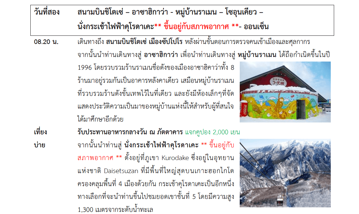 Tour itinerary detail