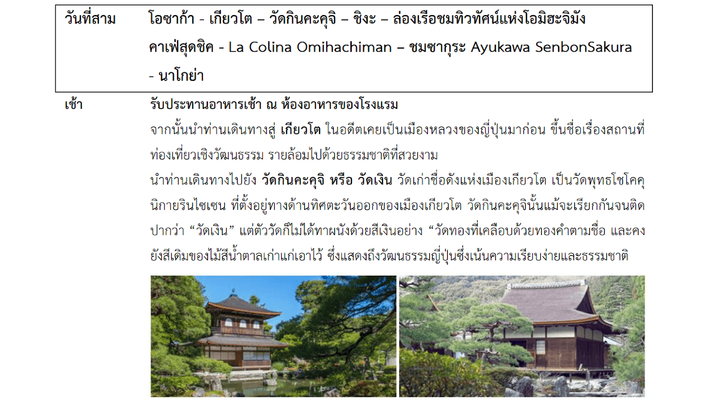 Tour itinerary detail