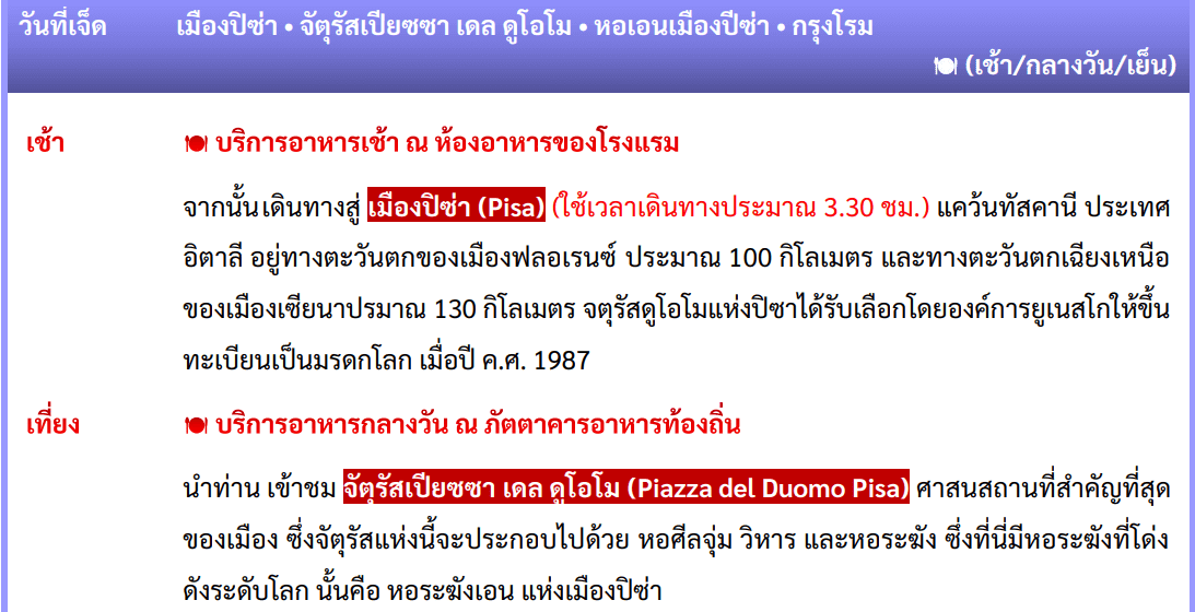 itinerary detail