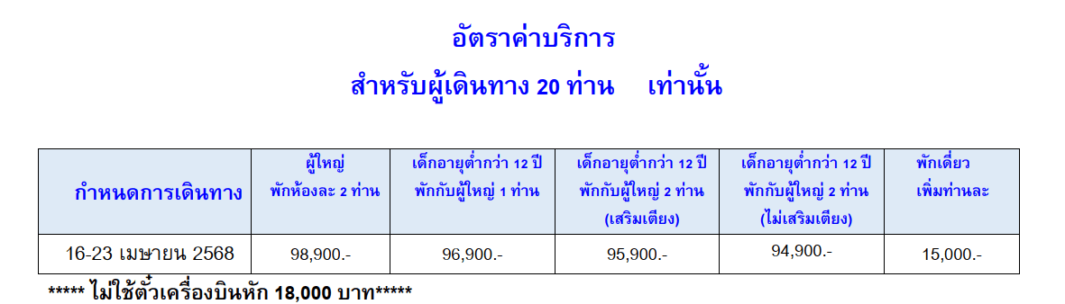 Tour price detail
