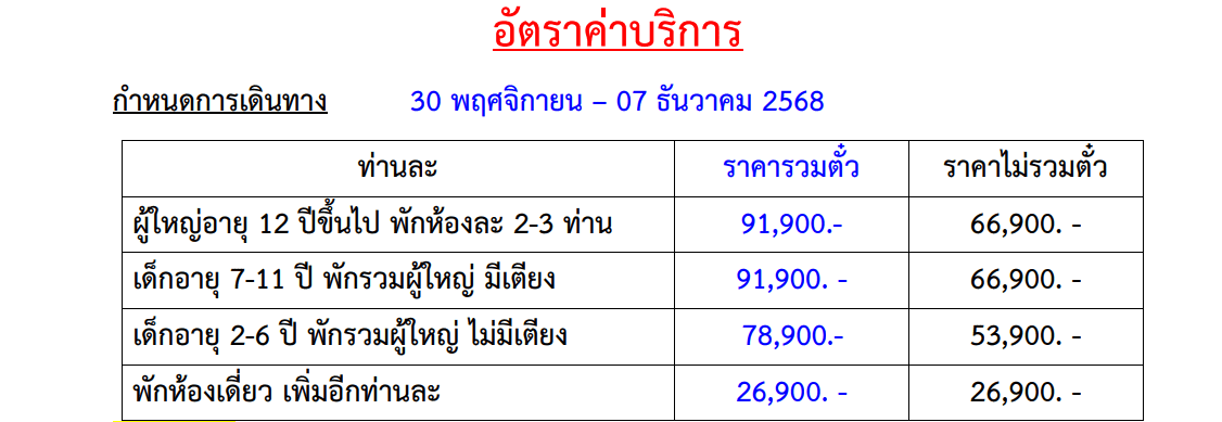 Tour Price table