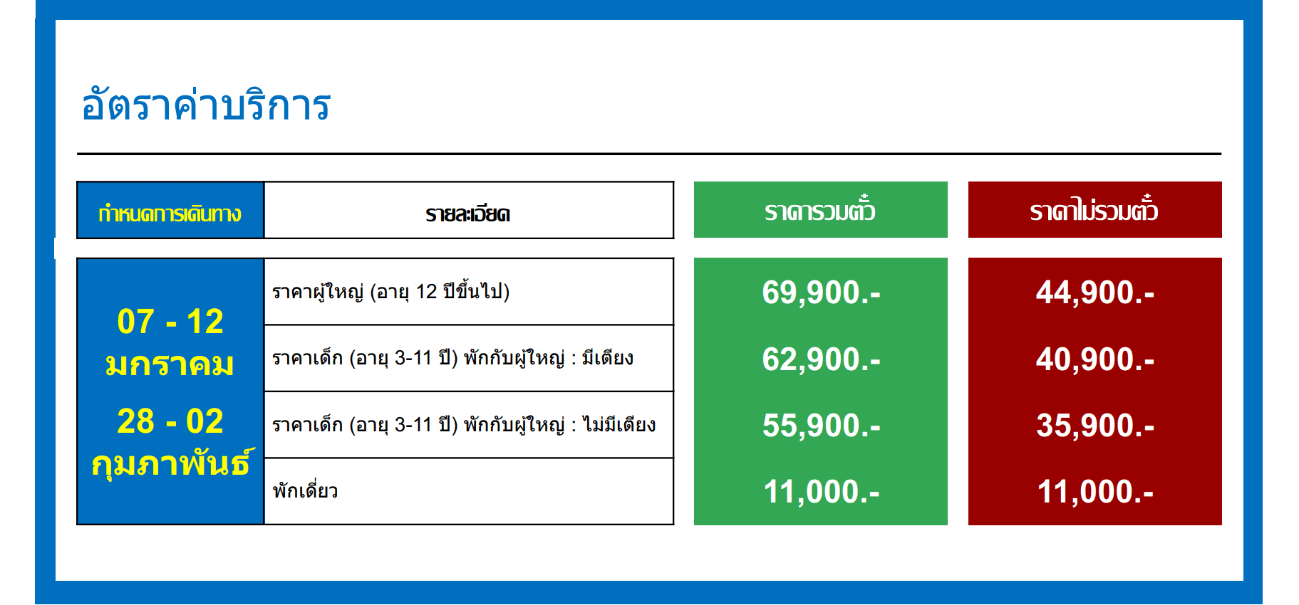 Tour price detail