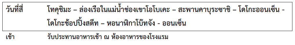 Tour itinerary detail