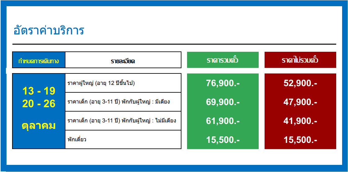 Tour price detail
