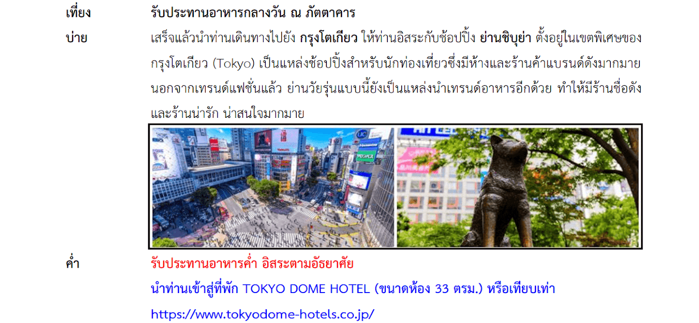 Tour itinerary detail
