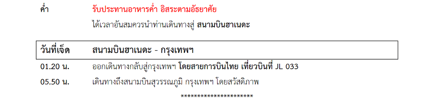 Tour itinerary detail