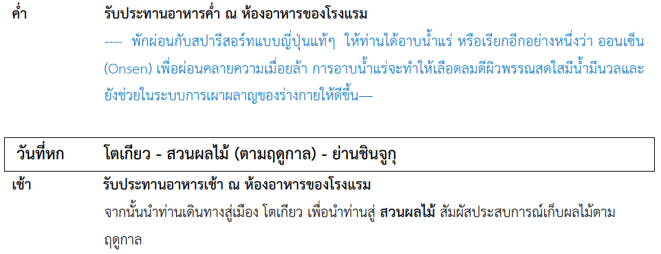 Tour itinerary detail