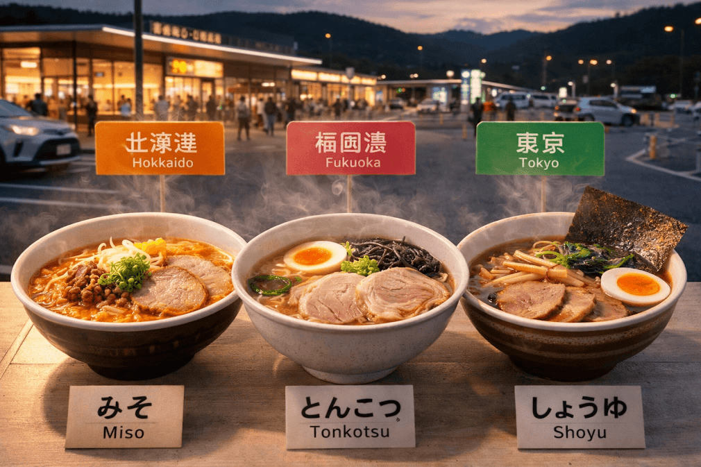 ของกินใน Service Area ญี่ปุ่น ราเมงญี่ปุ่น 3 แบบ มิโสะ ทงคตสึ และโชยุ เมนูอาหารยอดนิยมใน Service Area ญี่ปุ่น