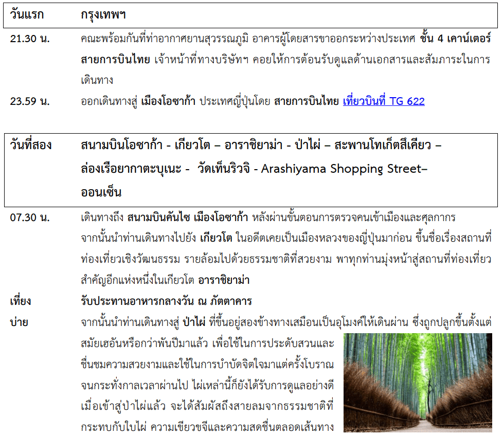 Tour itinerary detail