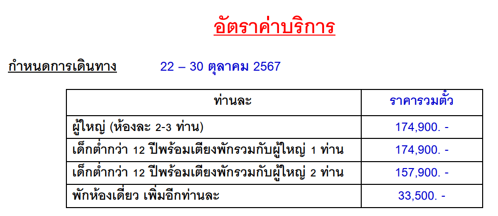 Tour price detail