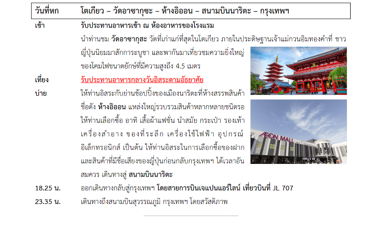 Tour itinerary detail