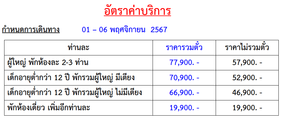 Tour price detail