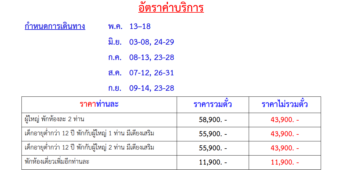 price table
