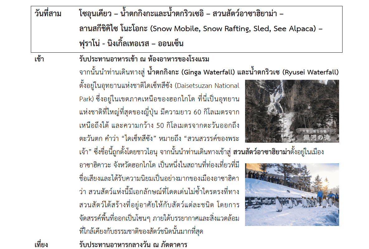 Tour itinerary detail