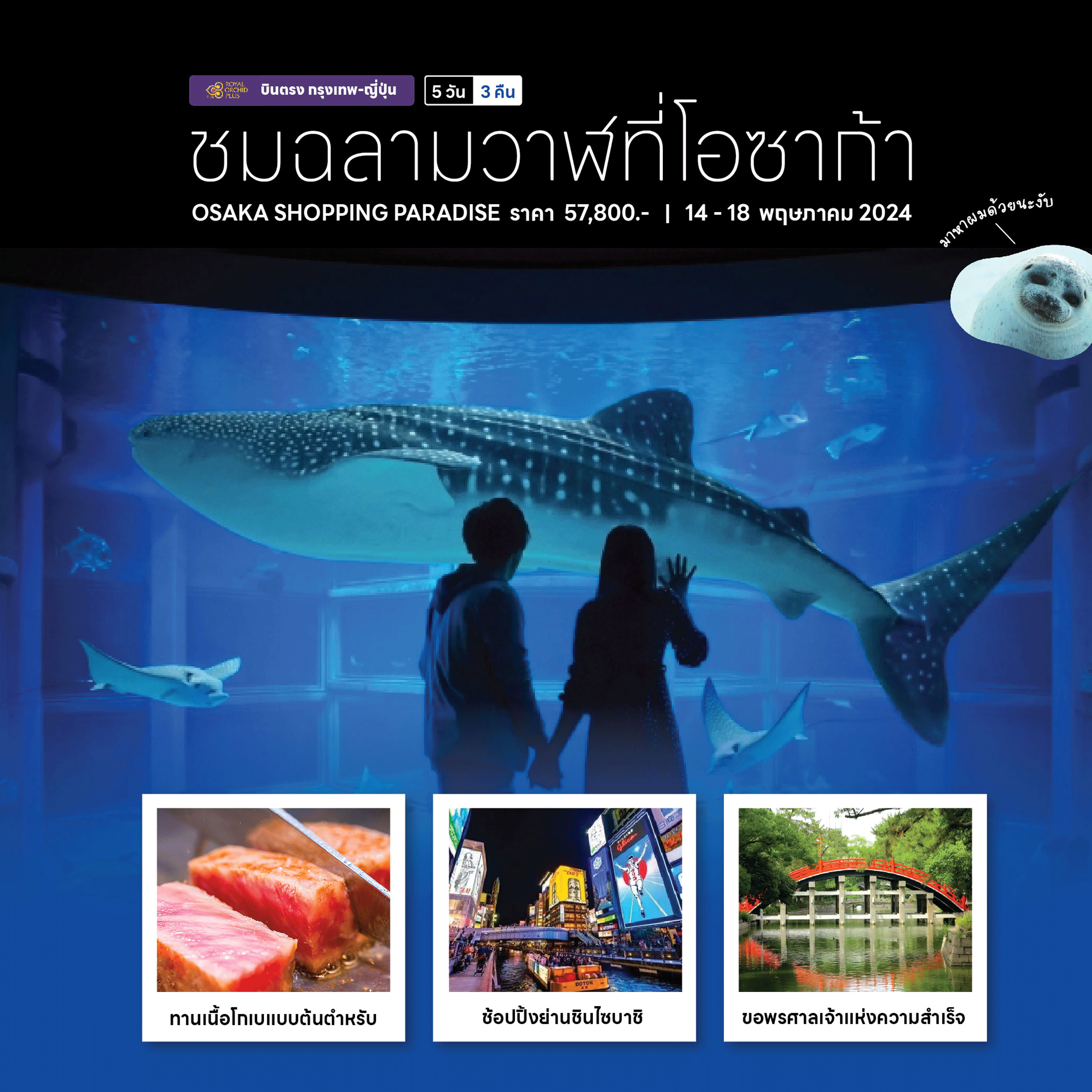 ทัวร์ญี่ปุ่น OSAKA SHOPPING จัดเต็มทุกกิจกรรมไฮไลท์ ช้อปปิ้งสะดวก อาหารญี่ปุ่นเลิศรส พิเศษเนื้อโกเบ พัก4ดาวออนเซ็นส่วนตัว สายการบินระดับชาติ