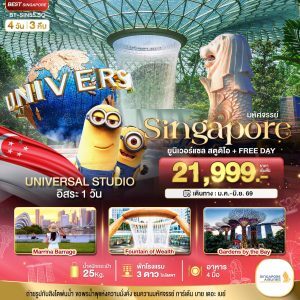 ทัวร์สิงคโปร์ Singapore Universal Studio อิสระท่องเที่ยว ที่พักพร้อมอาหารเช้า รวมตั๋วเครื่องบิน ไป-กลับ ไปกับสายการบิน singapore airlines