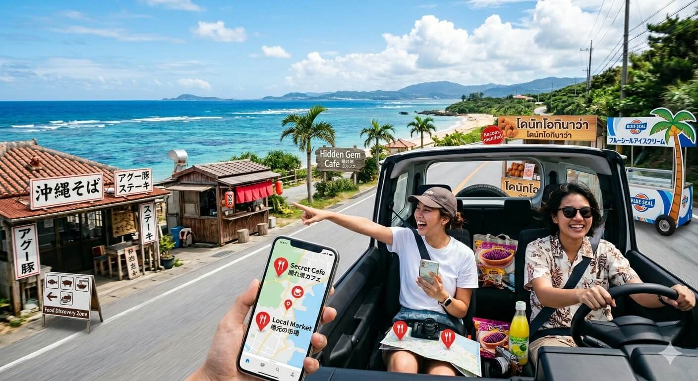 รถเช่าญี่ปุ่น โอกินาว่า แนะนำเส้นทาง Road Trip ตระเวนหาของกินทั่วเกาะ Okinawa ทั้งสตรีทฟู้ด คาเฟ่ริมทะเล และร้านอาหารทะเลสด